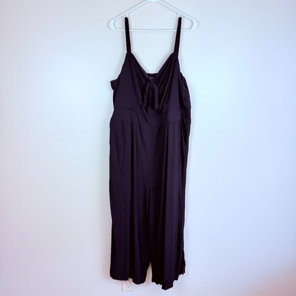 TORRID Black Wide-Leg Jumpsuit – Adjustable Straps, Tie Front, Smocked Back - Picture 1 of 6